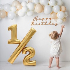 Gold 1/2 Birthday Balloon 32 Inch Champagne Foil Number Balloon for Baby Half…