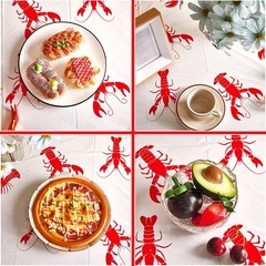 Touman 2 Pieces Crawfish Tablecloth 54 inches x 108 inches, White,red