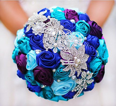 Bride Holding Flowers, Romantic Wedding Colorful Rose Bride ‘S Bouquet,Purple Pi