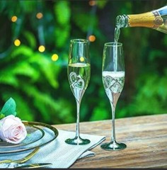 Set of 2 Creative Heart Shape Champagne Flutes, Glasses Cups, Wedding Toasting