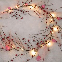 DR.DUDU Valentines Garland, 6 FT Lighted Garlands for Mantle with Red Pink