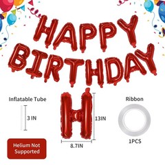 Red Happy Birthday Balloon Banner, 16 Inch Foil Mylar Happy Birthday Balloons…