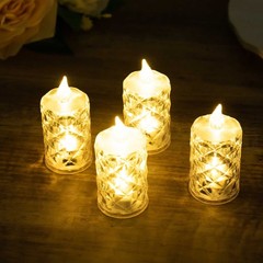 12 CLEAR 3″ Flameless Battery Operated LED Tealight CANDLES Diamond Design Home