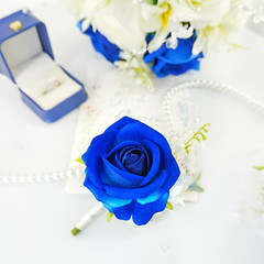 Royal Blue White Corsage and Boutonniere Set for Wedding Prom, Artificial Rose F