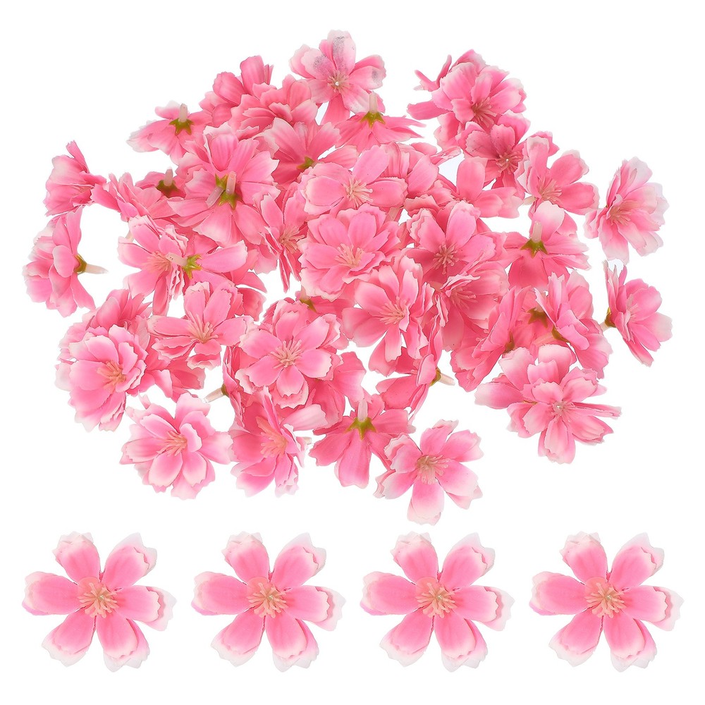 100Pcs Fake Silk Flower Heads, Artificial Cherry Blossom Wedding, Pink