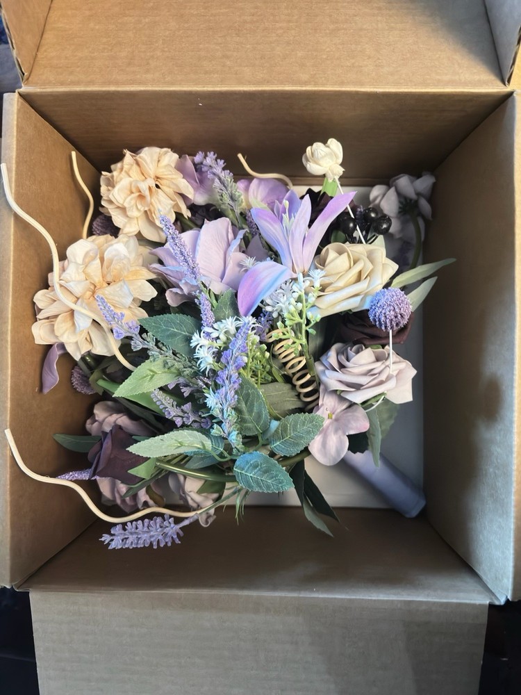 Lings Moment Flowers 15” Bridal Bouquet – Purple And Cream