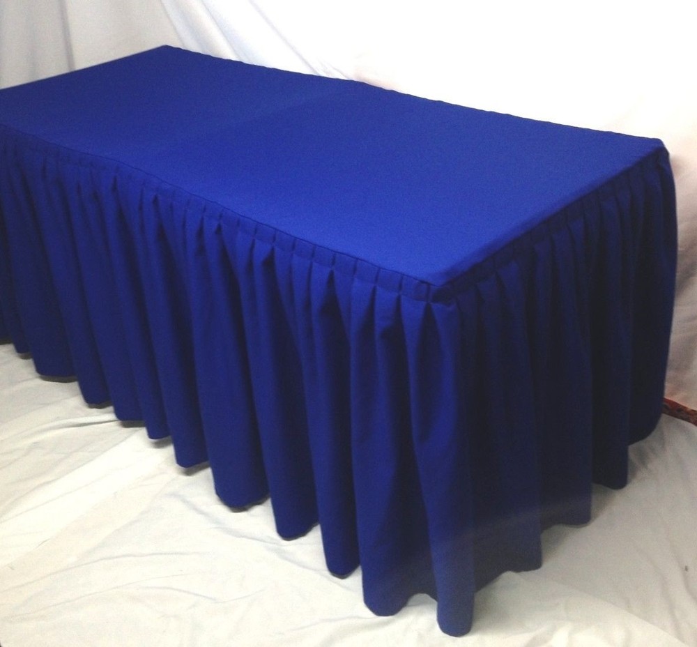 5′ ft. Fitted Polyester Double Pleated Table Skirt Cover w/Top Topper Royal Blue