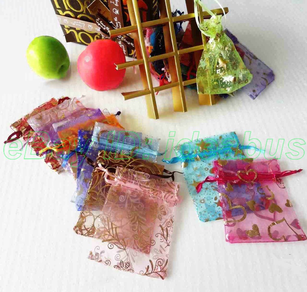 25/50/100/200pcs Print Pattern Organza Pouches Jewelry Wedding Favor Bags 4″x3″