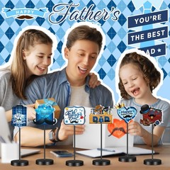 6 Pcs Happy Father’s Day Wooden Table Centerpiece Decor – Best Dad Signs for Hom