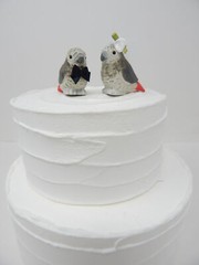 Gray African Parrot Cake Top Bride Groom Love Bird Wedding Carved Wood Statue