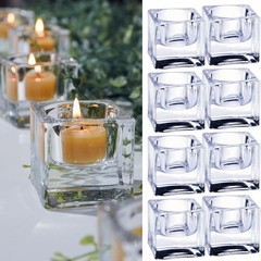8-Pack Clear Glass Square Tealight Holders for Events & Decor