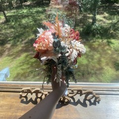 Bridal Wedding Bouquet Hand made Budget Friendly Faux Flowers Red Orange Fall