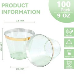 100 Pack Green Plastic Cups – 9 Oz Clear – 9 Oz – 100pcs