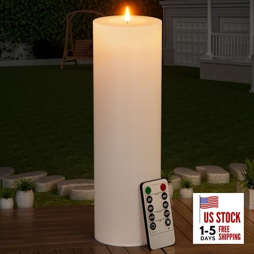 14″ x 4″ Large Outdoor Candle with Timer Waterproof Flickering 14in-1Pack White