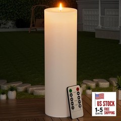 14″ x 4″ Large Outdoor Candle with Timer Waterproof Flickering 14in-1Pack White