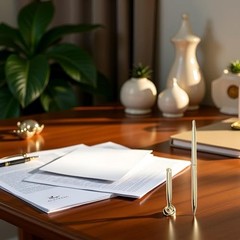 Gold Pen & Pen Stand Round Pen Holder – Metal Attached Desk – Signing Pen Set