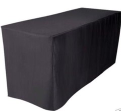 8′ Fitted Polyester Tablecloth OPEN BACK Table Cover Booths Trade Show DJ Black