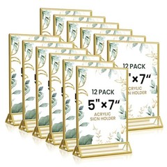 5×7 Gold Acrylic Sign Holder, 12 Pack Wedding Table Vertical-12 Pack-5 x 7