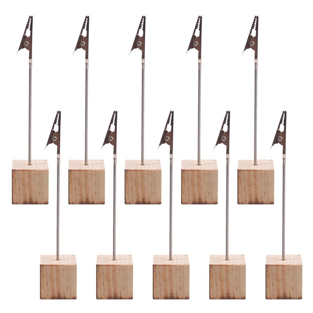 10Pcs Wooden Name Card Holders in Beige for Elegant Party Table Display
