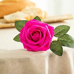 Artificial Flower Foam Rose 25pcs Real Looking Fake Rose with Stems Hot Pink