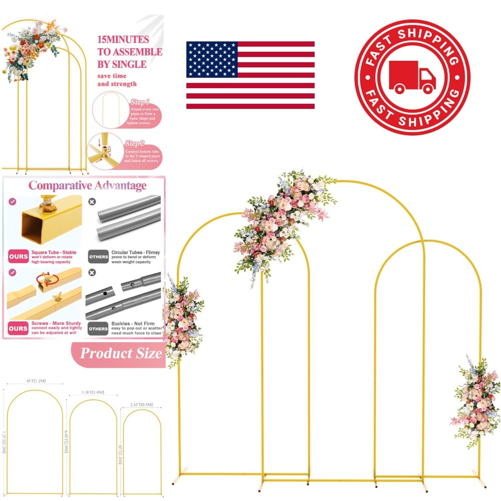 Versatile Gold Metal Arch Stand 3 Sizes 7.2FT 6.6FT 6FT for Decorations