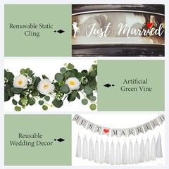 4PCS Just Married Wedding Car Decorations Kit with Greenery Vine Removable
