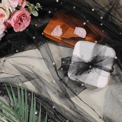 3 Yards Pearl Lace Fabric Wedding Table Decor Nylon Mesh Fabric for Black