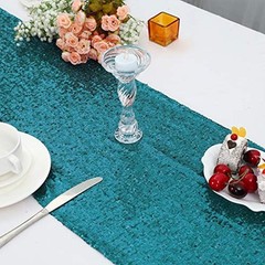 2PCS-12X72 Teal Sequin Table Runner for Wedding, Decorations for Birthday