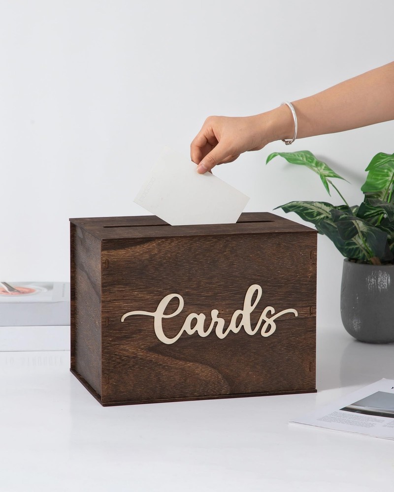 1 PCS Wood Wedding Card Box With Lid Envelope Money Gift Post Box 12×9 In