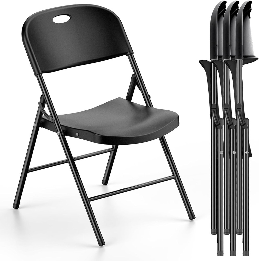 350 Weight Limit Heavy Duty Plastic Folding Chair with Reinfoced Steel Frame