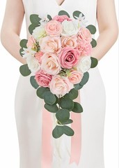 Serwalin 9.8 Inch Wedding Bouquets, Pink Rose Bride Bouquets, Wedding Bouquet…