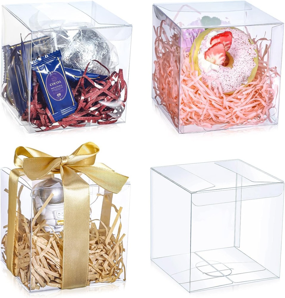 Tuanse 100 Clear PET Gift Boxes 4x4x4 – Versatile for Weddings, Showers & Partie