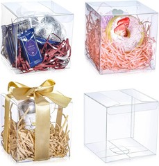 Tuanse 100 Clear PET Gift Boxes 4x4x4 – Versatile for Weddings, Showers & Partie