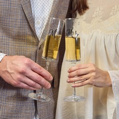 Mr & Mrs Champagne Flutes Set of 2, 7.1Oz Crystal Glassware for Engagement Party