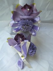 2pc Set Wedding Boutonniere Corsage Quinceanera Bride Groom Silk Flower Orchid