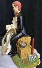 Country Western Wedding cake topper Bribe & Groom Figurine top. Hay barn yard