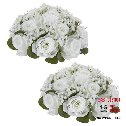 Baby Breath Flower Balls: 8.6 inch Diameter Artificial Rose Fake 2 Pcs White