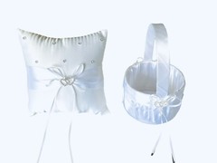 US Crystal Heart Bridal Wedding Flower Girl Basket Ring Bearer Pillow 7.8″ 2 Pcs