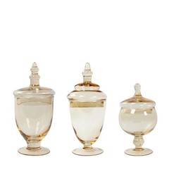 3 pcs 9″ 10″ 11″ tall AMBER GOLD Glass Apothecary Jars with Lids Wedding Favors