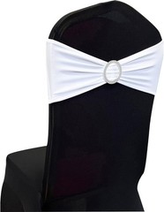 Spandex Chair Sashes Bands, White, 50PCS | Stretch Chair Ties Bows, With Buck…