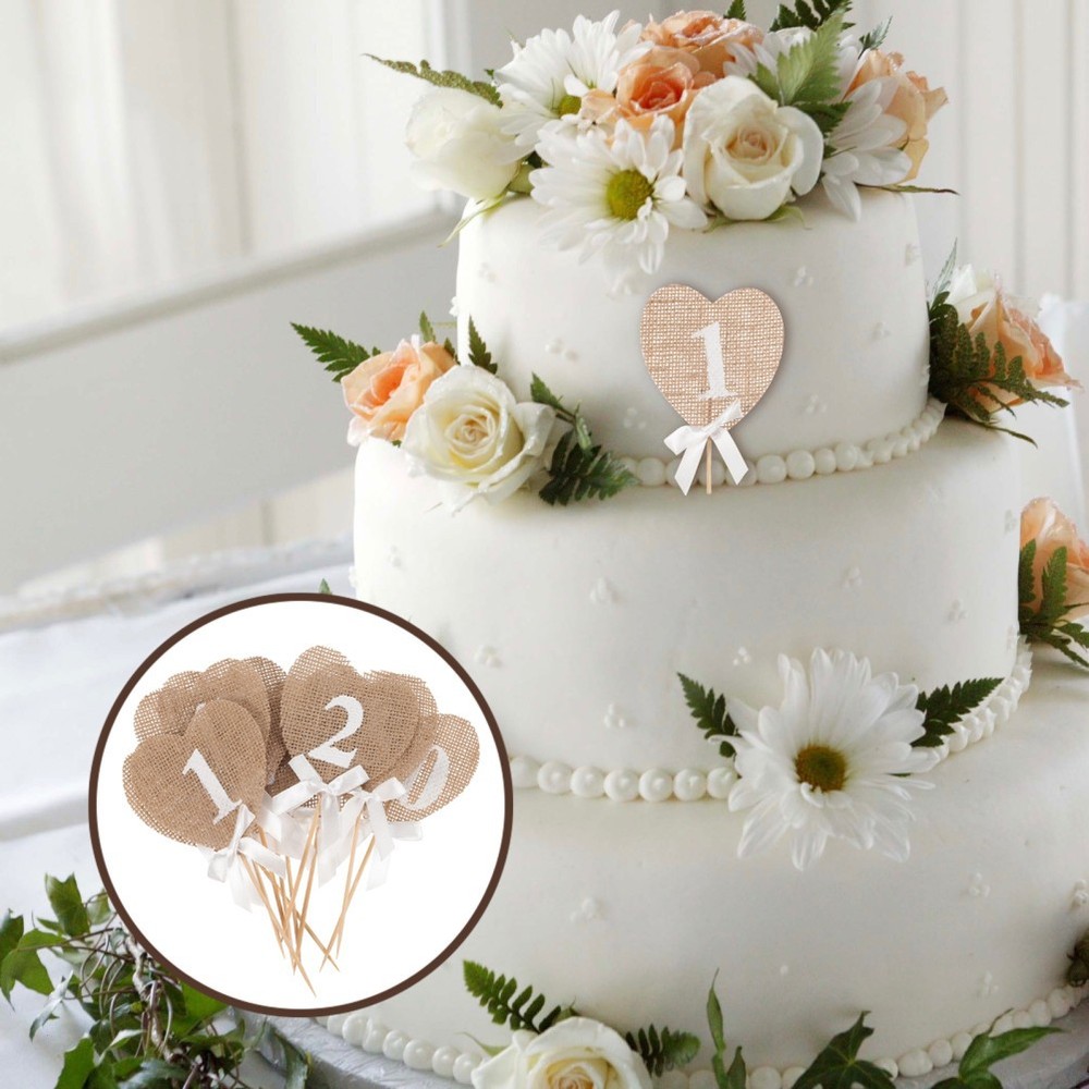 Assorted Color Rustic Jute Wedding Table Number Hearts with String and Stick