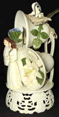 VTG BRIDE & GROOM LOVE BIRD DOVE w/RINGS WEDDING BELLS & HORSESHOES CAKE TOPPER