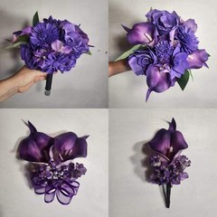 Purple Rose Calla Lily Sola Wood Bridal Wedding Bouquet Accessories