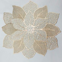 Gold Round Placemats for Dining Table Set of 6 Pressed 6Pcs, A5/Hibiscus/Gold