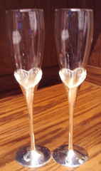 LENOX Wedding Promises Heart Flute Glass Pair Bride-Groom Stem Silver-Plate 281