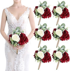 Burgundy & Orange Bridesmaid Bouquets – 10 Pcs Wedding Flower Set