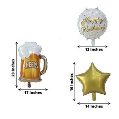 5 Gold White Round Beer Mug Stars Happy Birthday Mylar Foil BALLOONS Set Party