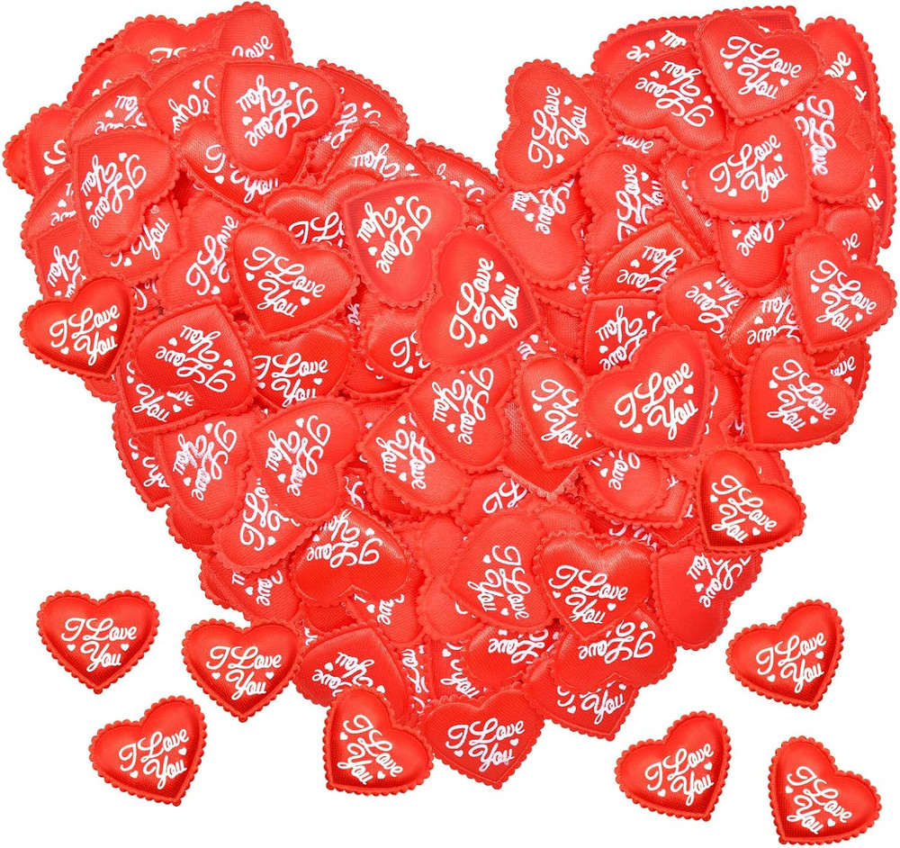 200 Pieces 1.4 Inch Red “I Love You” Fabric Heart Confetti Table Decorations – S