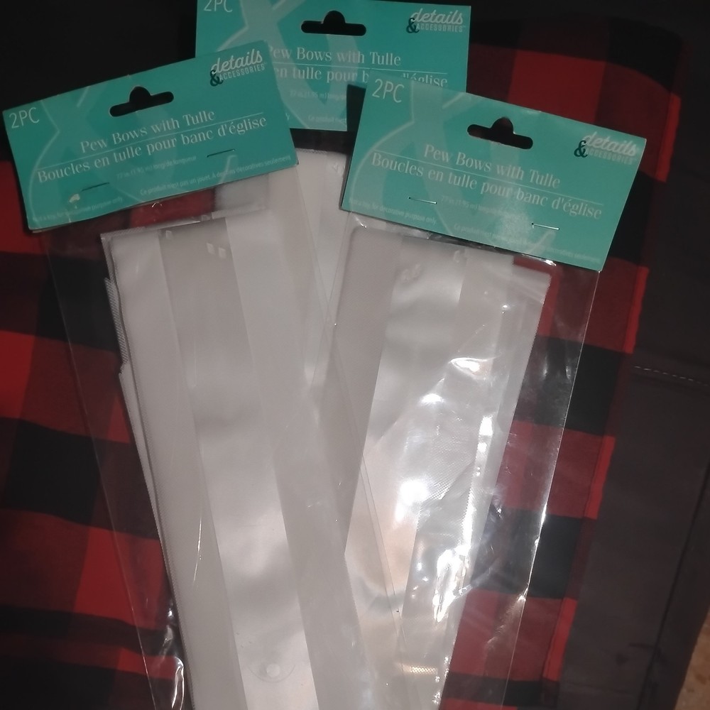 Pew Bows With Tulle White 77″ Lot 3 New 2 PC In Packs Wedding Party Decor
