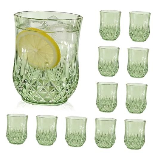 Pack Plastic Stemless Wine Glasses,oz Unbreakable Vintage 12 12oz-sage green